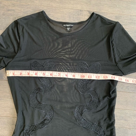 Guess Black Sheer Snake Embroidered Body Suit Size M - Picture 6 of 9